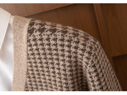 Men's V-Neck Cardigan Business Casual Jacquard Thickened Jacket 100% Merino Wool Knit Coat Autumn Winter Warmth Men's Clothing