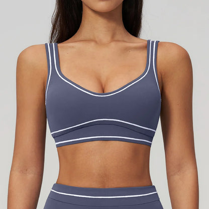 Color Contrast Yoga Bra Women Breathable Gym Fitness Bra Shockproof Sports Underwear Female Workout Bra Push Up Cycling Crop Top