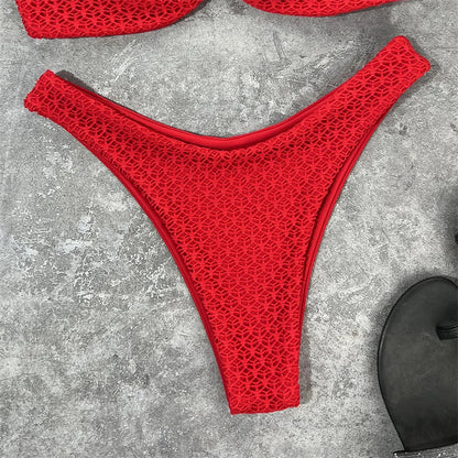 Wrinkled Bandeau High Cut Bikini Women Swimwear Female Swimsuit Two-pieces Bikini set Strapless Bather Bathing Suit Swim V3367