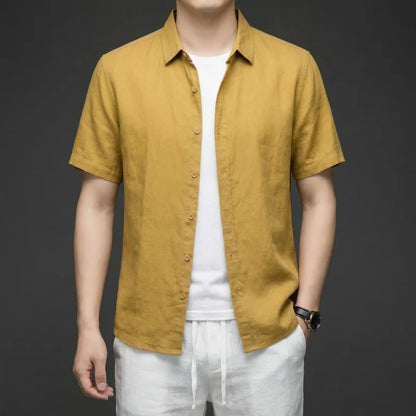 Summer Linen Cotton Men's POLO Collar Shirt Casual Business Short Sleeved Cardigan Fashion Loose Breathable Comfortable T-shirt