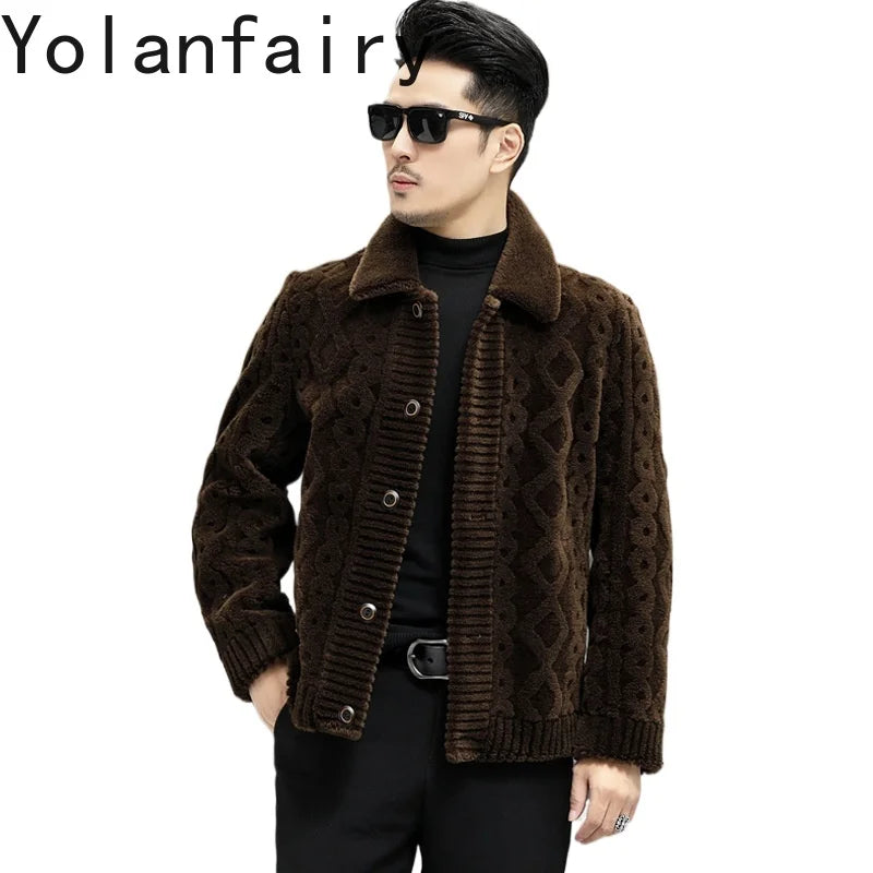 YOLANFAIRY New Sheep Shearing Jacket Men Winter 2025 Double-sided Wear 100% Wool Coat Man Clothing Short Men's Jackets chaqueta