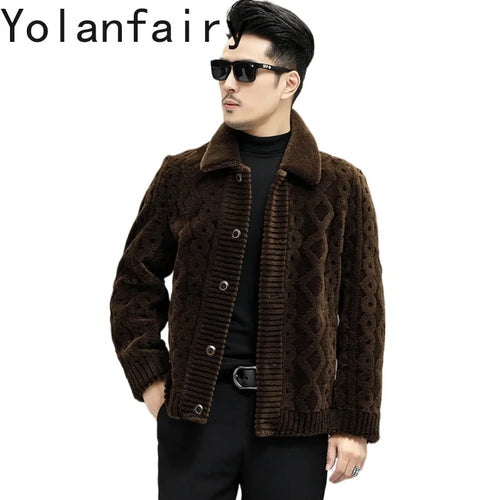 YOLANFAIRY New Sheep Shearing Jacket Men Winter 2025 Double-sided Wear 100% Wool Coat Man Clothing Short Men's Jackets chaqueta