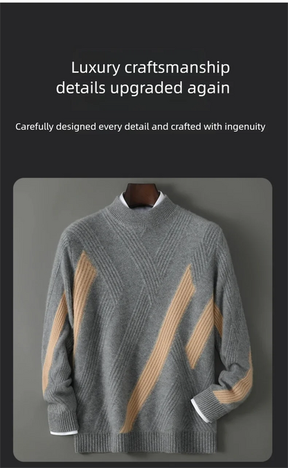 2025 Winter New Product Launch Men's Round Neck Jacquard Cashmere Knit Pullover 100% Pure Wool Men's Sweater Casual Thick Warm