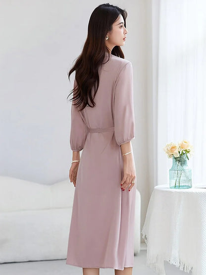 SuyaDream, Women Elegant Dresses, Real Silk, O Neck, 3/4 Sleeved, Black Mid Dress, 2026 Spring Summer Cloth