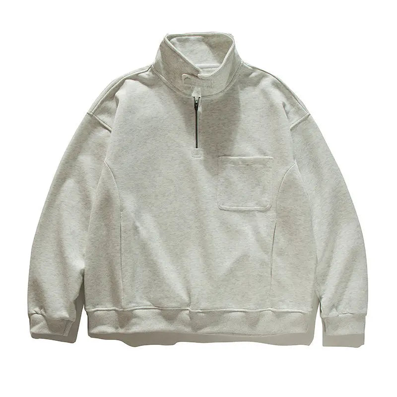 2026 New American Retro F Zip Ket Hoodie Men's Loose Fit Casual Versatile Outerwear Autumn New Pure Color Coat Pullover