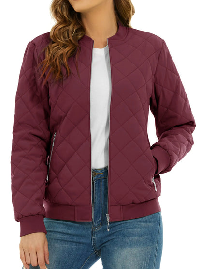 TACVASEN Padded Warm Jackets Womens Fashion Retro Pilot bomber Jackets Diamond Quilted Coats Full Zip Up Pockets Casual Outwear