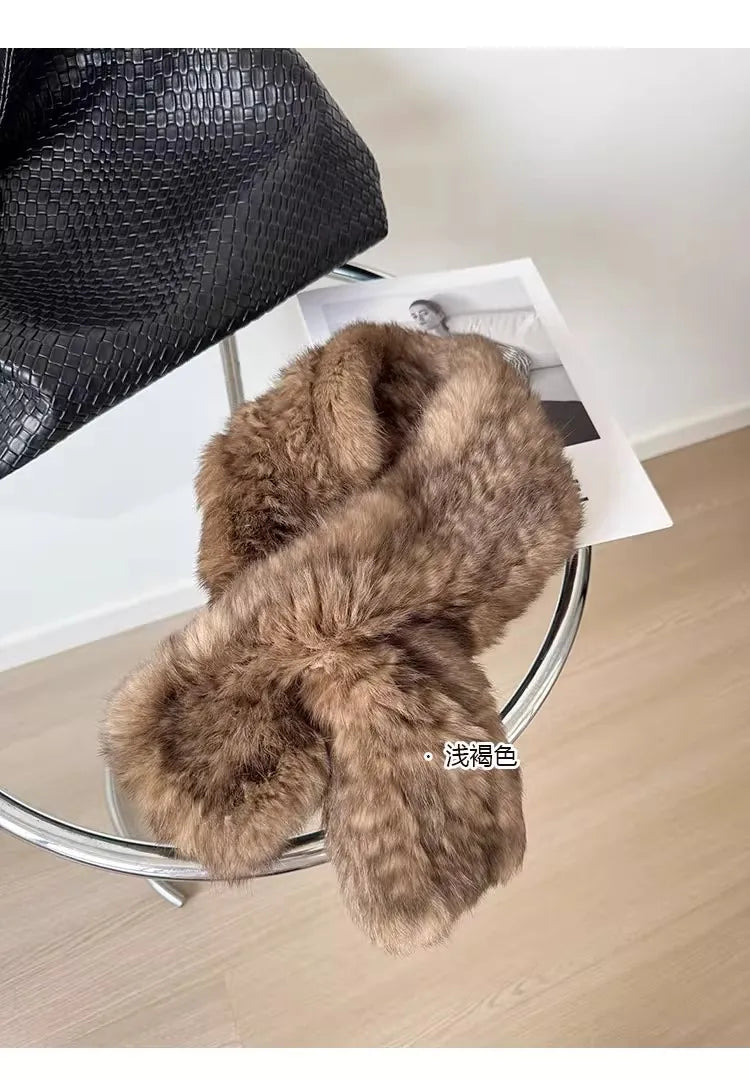 Korean-quality sable color scarf Real rabbit fur scarves women's autumn and winter versatile woven sable hair scarf, fur collar