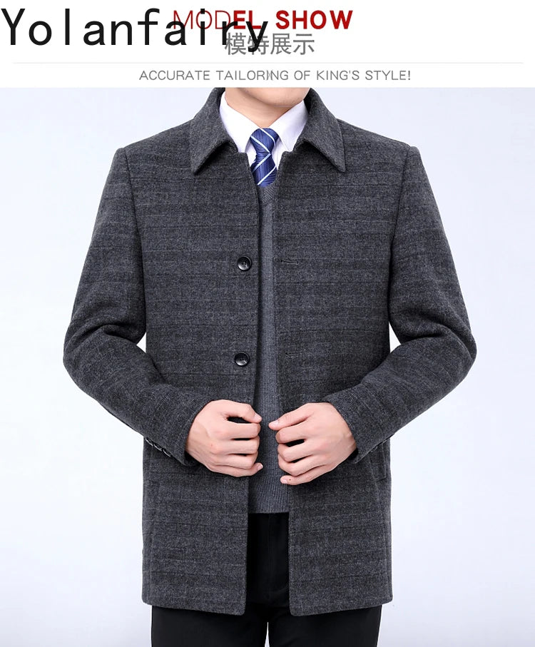 YOLANFAIRY 100% Cashmere Jacket for Men 2025 Autumn Winter Mid-length Wool Coats Man Clothing Casual Business Men's Woolen Coat