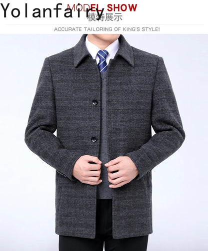 YOLANFAIRY 100% Cashmere Jacket for Men 2025 Autumn Winter Mid-length Wool Coats Man Clothing Casual Business Men's Woolen Coat