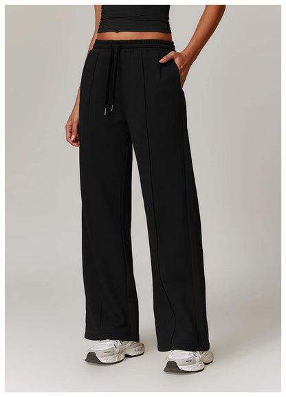 Hearuisavy Winter Pocket High Waist Jogger Sports Pants Female Fitness Gym Pants Casual Loose Sweatpants Wide Leg Trousers