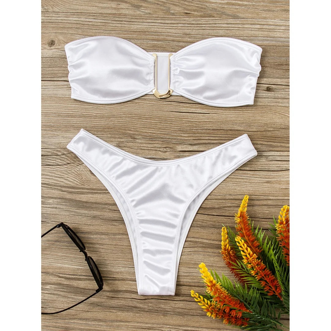 New Sexy Bandeau Strapless Bikini Female Swimsuit Women Swimwear Two-pieces Bikini set Padded Bather Bathing Suit Swim V4647D