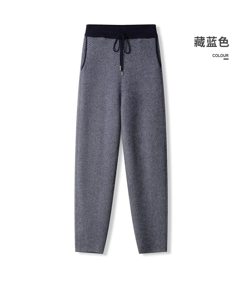 Soft 100% Merino Wool Straight-leg Pants For Men Jacquard Warm Knitted Pants Autumn Winter Thick Bottom Wear