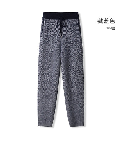 Soft 100% Merino Wool Straight-leg Pants For Men Jacquard Warm Knitted Pants Autumn Winter Thick Bottom Wear