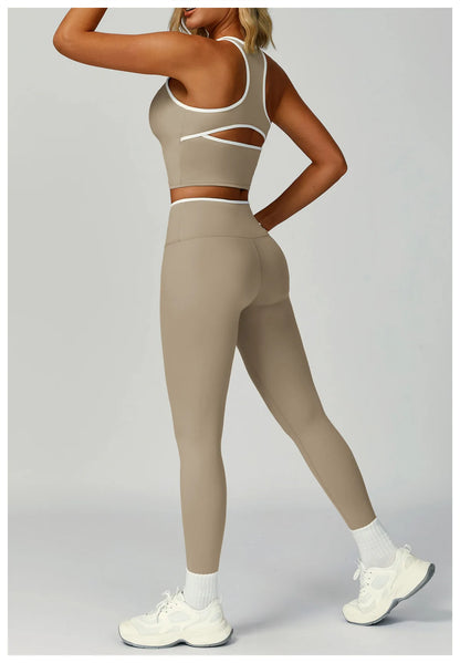 2PCS Workout Clothes Wide Leg Pant Yoga Suits Solid Color Bra Sports Set Gym Tracksuits Female Quick Dry Fitness Suit Sports Set