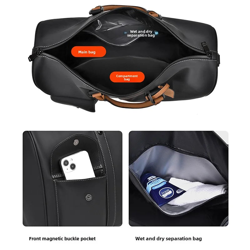 Custom Large Capacity Travel bag Totes Waterproof Crossbody Bag Man  Leather Travel Bag Handheld Bag print logo Business Handbag