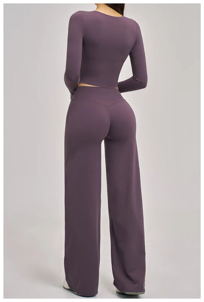 2PCS Yoga Set Women Tracksuits Workout Outfits Sportswear Gym Clothing Female Fitness Long Sleeve High Waist Leggings Yoga Suit