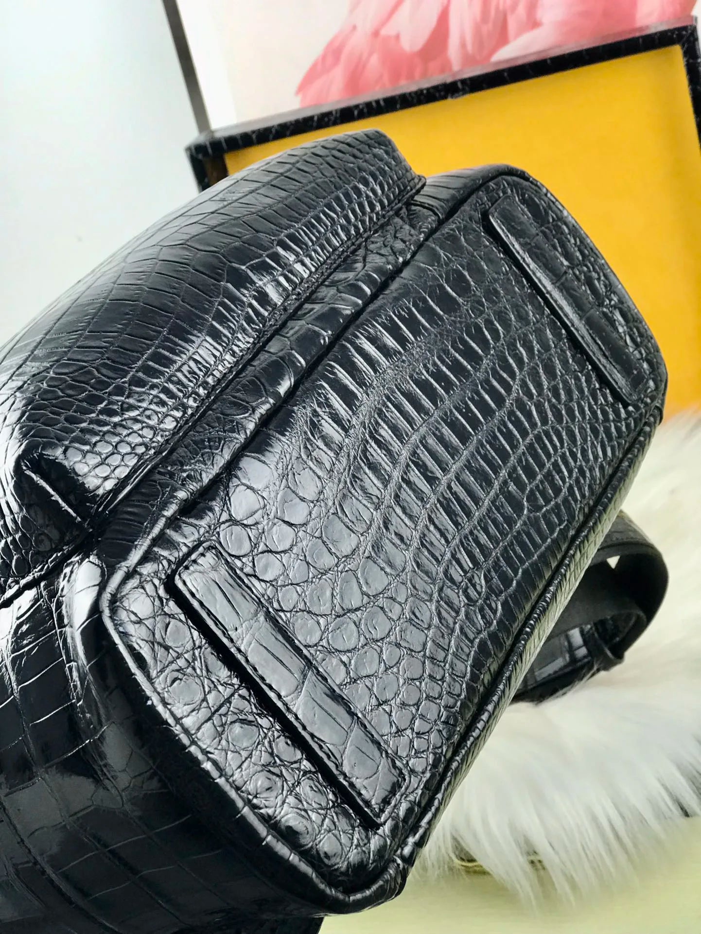 New authentic crocodile belly leather laptop backpack real crocodile leather men's travel bag large-capacity handbag