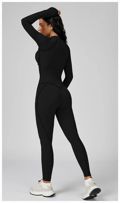 TRY TO BN Gym Jumpsuit Half Zipper Sports Stripe Fitness Bodysuit One-Piece Workout Activewear Tights Woman Suits Yoga Clothing
