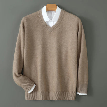 100% Pure Mink Cashmere Sweater Men's V-Neck Pullovers Knit Large Size Mink Sweater Winter New Long Sleeve High-End Jumpers Tops