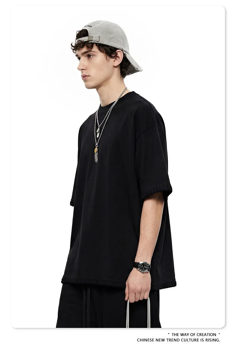 Custom LOGO Men's 240G Cotton Polyester American Cool Short Width Boxyfit Loose Short Sleeve T-Shirt Casual Top