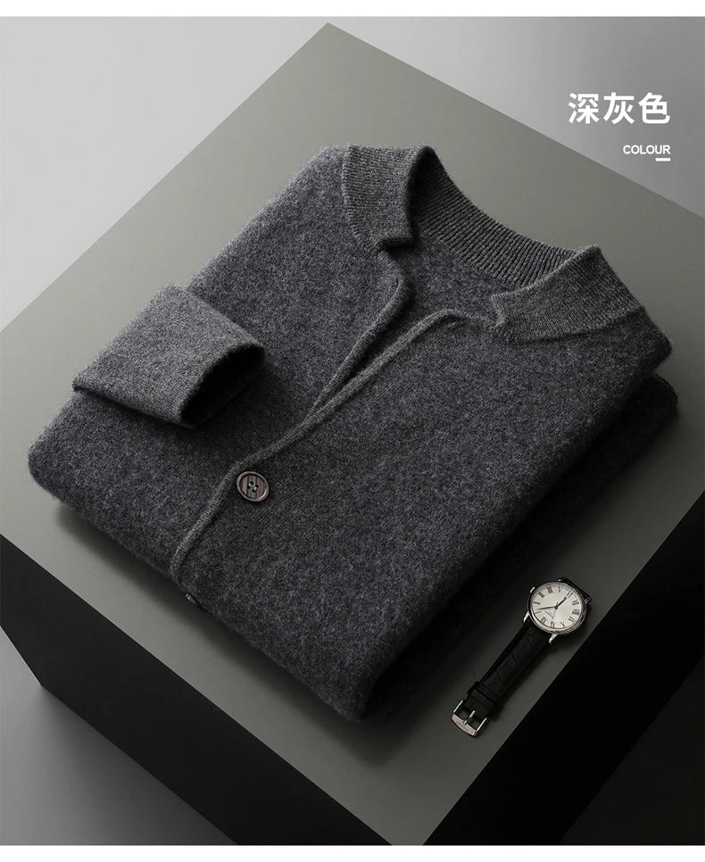 DjzDsm New Autumn Winter Men's 100% Pure Cashmere Thick Button Cardigan Set Cashmere Knitted Casual Shorts 2-Piece Set Clothing