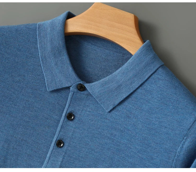 Men's Merino Wool Sweater Polo Collar Pullover Autumn Winter New Cashmere Knitwear Casual Loose Men's Shirts Tops Warm Soft