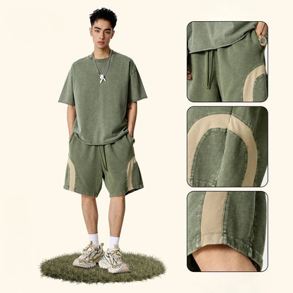 Customized LOGO men's summer European and American hip-hop style splicing contrasting shorts loose straight five-point pants