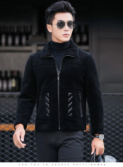 YOLANFAIRY Genuine Leather Men Sheep Sheared Grain Lamb Fur Coat Men Real Woolen Jackets Men's Clothing Mens Fur Jacket Coat