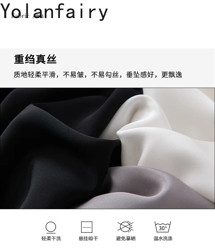 YOLANFAIRY 93% Natural Mulberry Silk Shirts Woman 2026 Stand Collar Long Sleeve Blouse Women Elegant White Shirt OL Ladies Tops