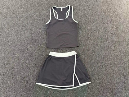 Women Tracksuit 2PCS Yoga Set Sexy Sport Bra High Waist Yoga Short Skirt Gym Clothes Fitness Sleeveless Workout Suit Sporstwear