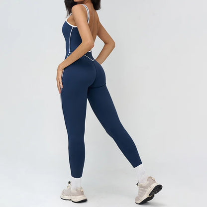 TRY TO BN Sports Jumpsuit Gym Contrast Color Sportswear Backless Fitness Workout One Piece Bodysuit Running Yoga Women Clothing