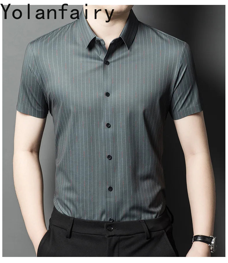 YOLANFAIRY Mulberry Silk 7.8% Summer Shirts for Men Short Sleeve Shirt Men Mens Clothing Camisas De Hombre Verano 2024 Tops