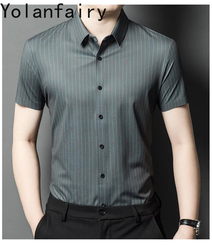 YOLANFAIRY Mulberry Silk 7.8% Summer Shirts for Men Short Sleeve Shirt Men Mens Clothing Camisas De Hombre Verano 2024 Tops