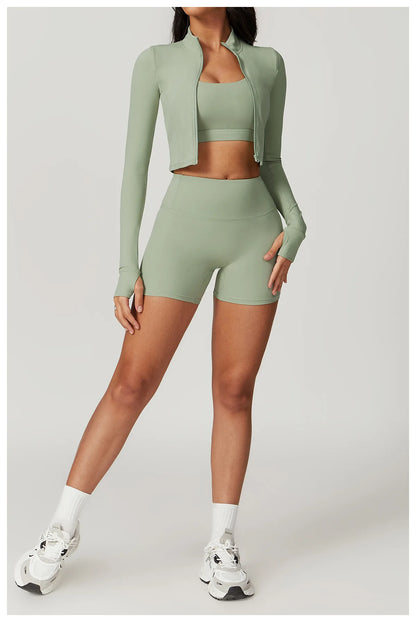 3PCS Yoga Set Gym Clothes 2 PCS Sportswear Women Yoga Suits Fitness Set women's Tracksuits Sports Jacket Long Sleeve Gym Legging