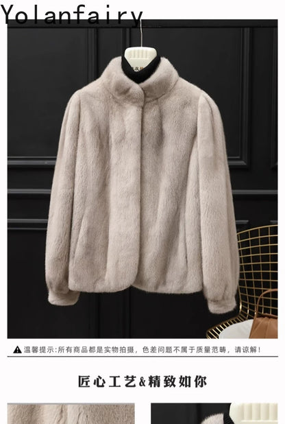 YOLANFAIRY Whole Mink Real Fur Coat Woman Luxury 2025 Winter Stand Collar Natural Mink Fur Jacket Short Black Fur Coats Casacos
