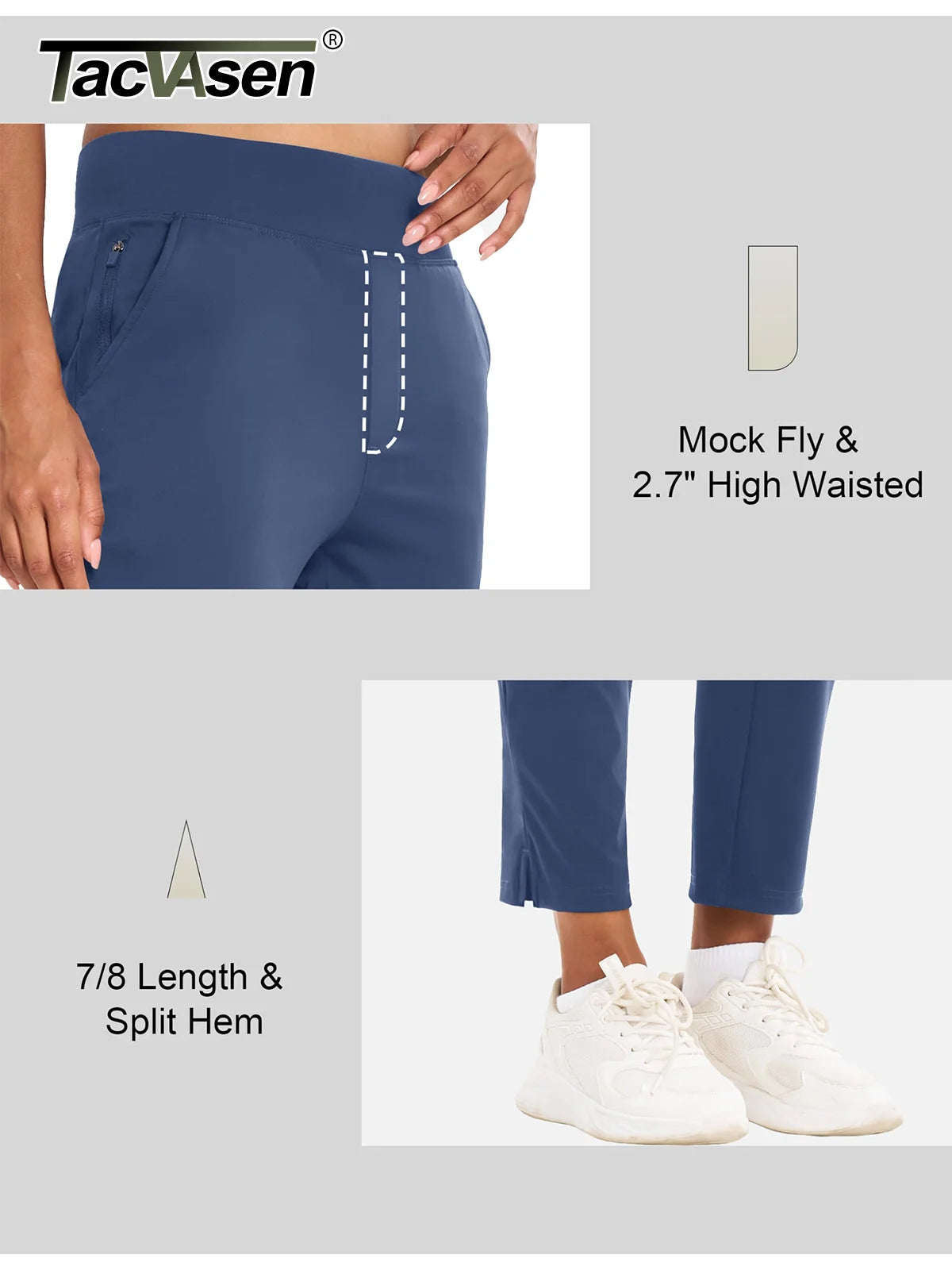 TACVASEN UPF 50+ Golf Pants Women's Lightweight Quick Dry Stretch Pants High Waisted Work Athletic Casual Pants 5 Pockets
