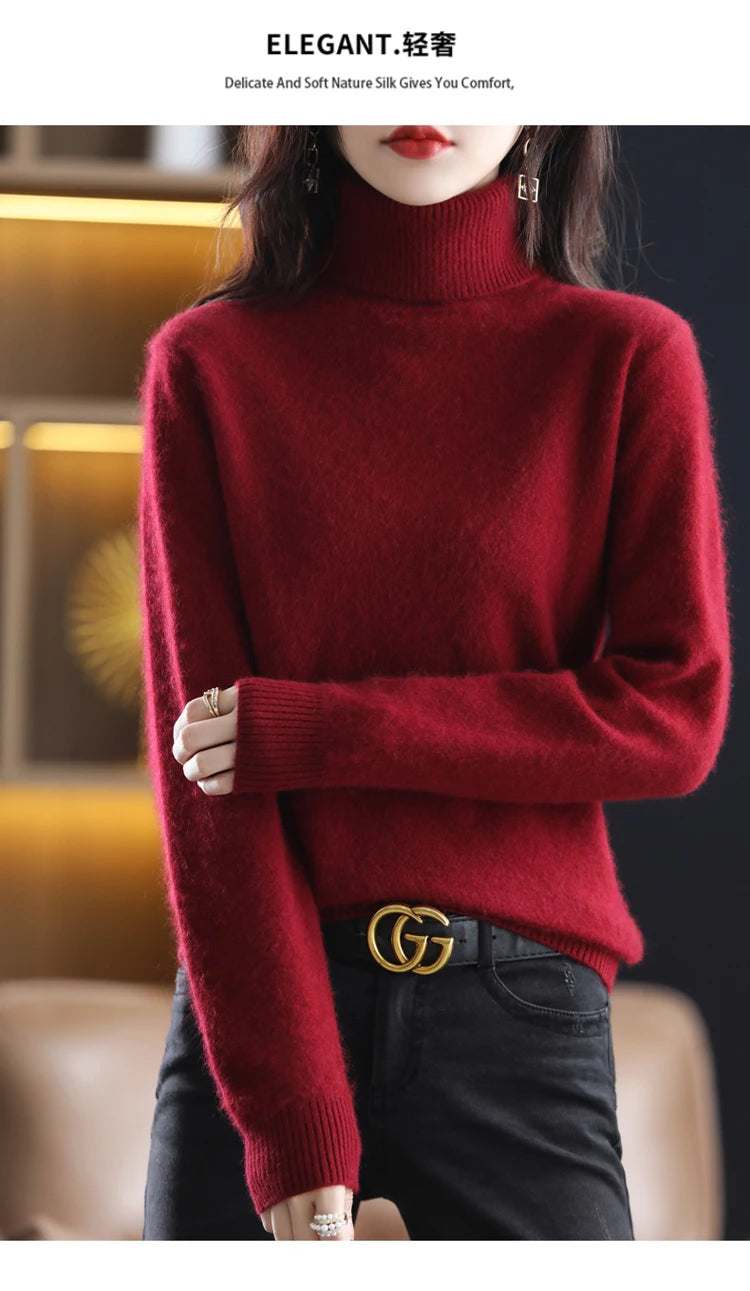 LHZSYY Winter Women Sweater Solid 100%Mink Cashmere Turtleneck Knitted Pullovers Slim Soft Warm Female Long Sleeve 23  Color