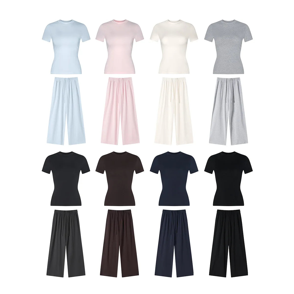 Custom LOGO women's spring summer new 200G high-elastic short slim-fit short-sleeved trousers casual sports two-piece set