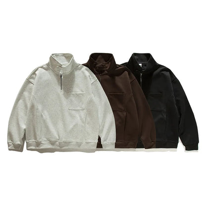 2026 New American Retro F Zip Ket Hoodie Men's Loose Fit Casual Versatile Outerwear Autumn New Pure Color Coat Pullover
