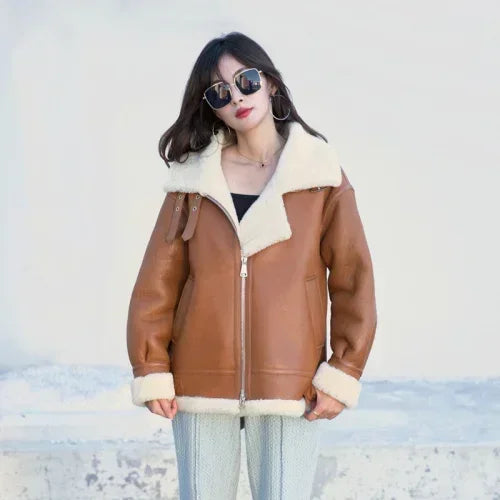 Trend Winter Natural Fur Coat Women’s Real Sheep Shearing Fur Jacket Female Sheepskin Coats Lamb Fur Motorcycle Jacket Manteaux