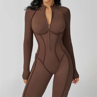 TRY TO BN Gym Jumpsuit Half Zipper Sports Stripe Fitness Bodysuit One-Piece Workout Activewear Tights Woman Suits Yoga Clothing