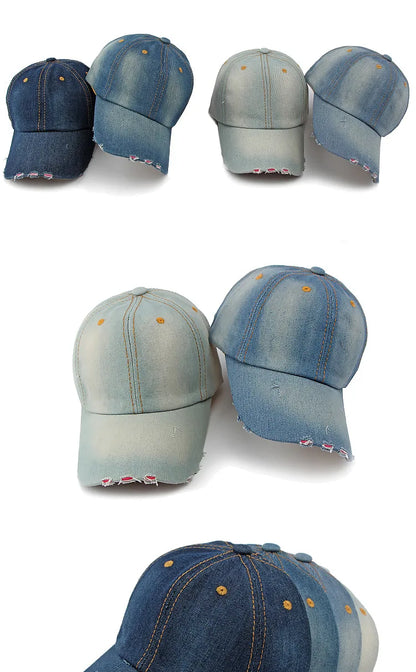 Akkad Kuti 2025 New Launch Distressed Washed Denim Cap Unisex Retro UV Protection Outdoor Sun Hat