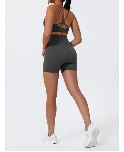 Hearuisavy Sports Shorts Set 2Pcs Women High Waisted Breathable Yoga Pants Gym Running Shock Proof Comfort Pilates Sports Bra