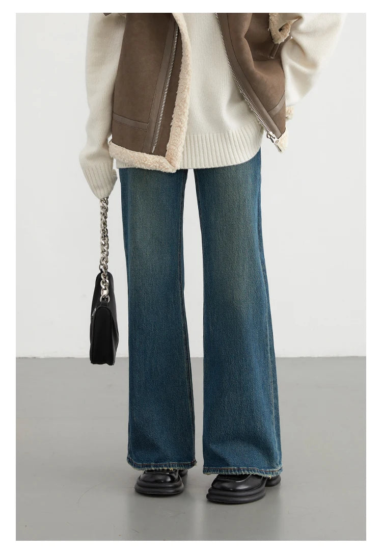 CHIC VEN Women Jeans New High Waist Flare Denim Pants Micro Elastic Woman Trousers Horseshoe Pant Female Autumn Winter 2023