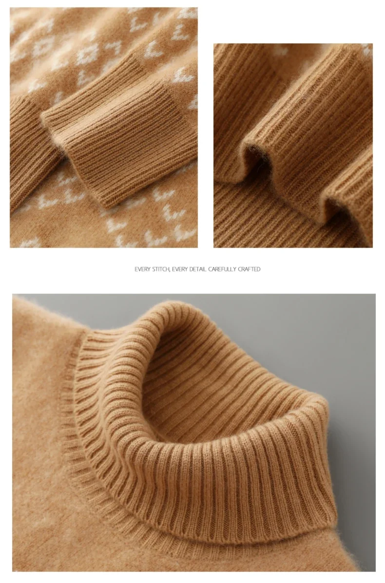 New 100% Pure Wool Cashmere Men's O-neck Pullover 2025 Autumn/Winter Color Matching Top Casual Thick Fashion Large Size Jacket