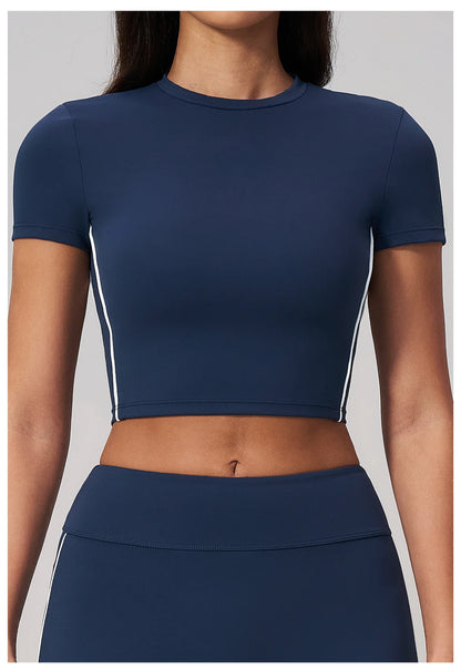 Sexy Women's Yoga Short Sleeve Fitness Sports T-Shirts Gym Clothes Push Up Running Tight Femme Yoga Workout Shirts Active Wear
