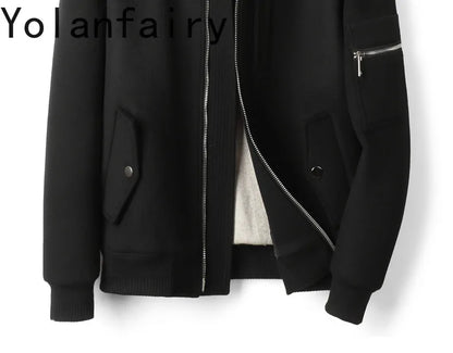 YOLANFAIRY 2025 Light Luxury 95% Wool 5% Cashmere Coats for Men Fashion Woolen Jacket Man Clothing Detachable Lapel Wool Coat