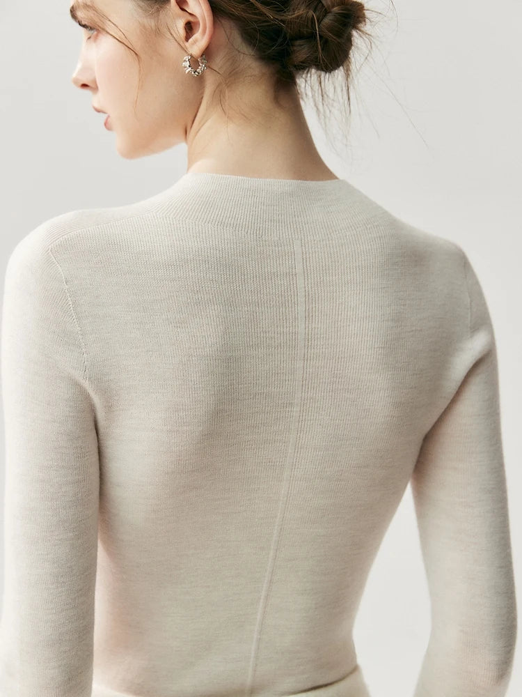 CHICUU Women 100% Wool Sweater Machine Washable Mock Neck Pullover 18-Thread Worsted Cashmere Knitwear   Autumn Winter Clothes