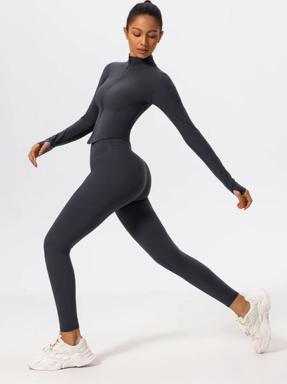 Hearuisavy Summer Ultra-Soft Fabrics 2Pcs Long Sleeve Gym Set Women Quick-Dry Yoga Clothes Workout Leggings Suit Sports Jackets