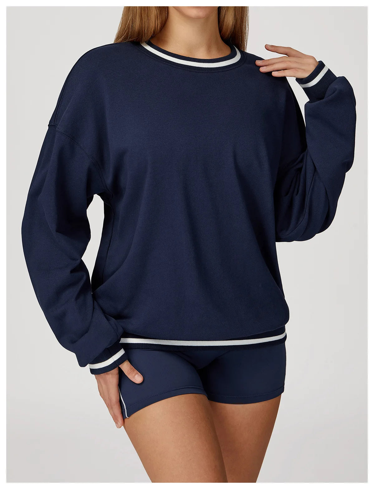 Women Long Sleeved New Winter Color Blocking Hoodie Outdoor Casual Running Sports Top Loose Round Neck Top Fashionable Hoodie